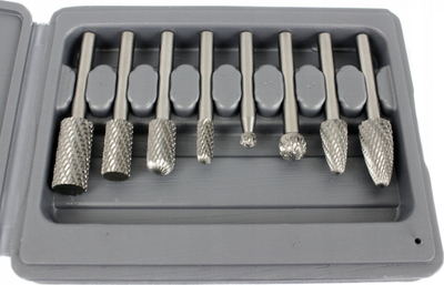 Set frezash rrotulluese për metal HSS, 8 copë, bosht 6 mm, argjend