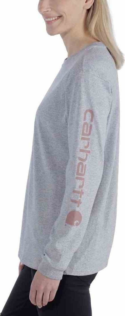 Блуза со долги ракави Carhartt Workwear Logo за жени, памук 100%, големина L, сива