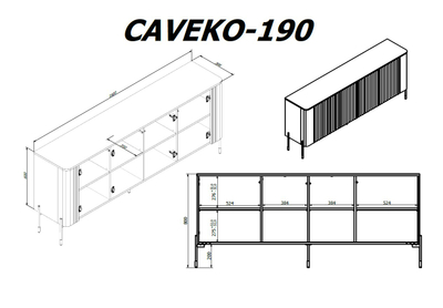 Komodë Cama VERA, 190x40x80 cm, MDF, e zezë mat