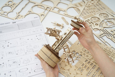 Kuti muzike druri DIY Rolife AMK41 Kulla e Kontrollit të Ajrit, puzzle 3D, për moshat 8+, ngjyrë druri