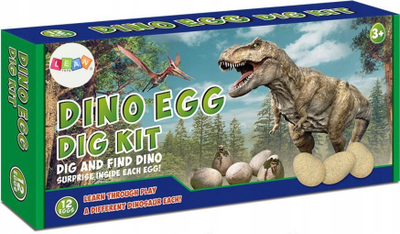 Set lojë gërmimi vezë dinozaurësh, 12 pjesë, me figura dhe tabelë