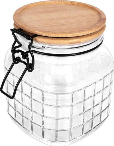 Kavanoz kuzhine Excellent Houseware, qelq, kapak bambuje hermetik, 1.1L