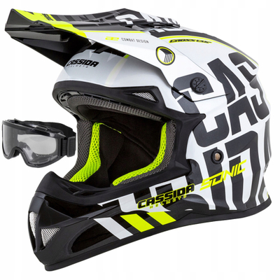 Helmetë krosi Cassida Cross Cup Sonic, polikarbonat, me syze, M