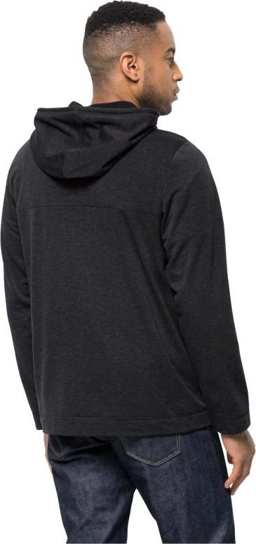 Xhup fleece për burra, me kapuç, me zinxhir për të gjithë gjatësinë, masa M, i zi