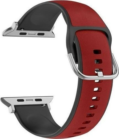 Ремен Beline за Apple Watch, 42 44 45 49mm, силикон и еко-кожа, црвено-црн