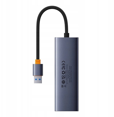 USB hub Baseus UltraJoy 4 in 1, 3x USB 3.0, RJ45, gri