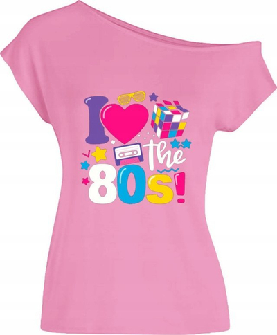 Bluzë për goca “I Love The 80s”, retro, me njënë shpatull zbuluar, rozë