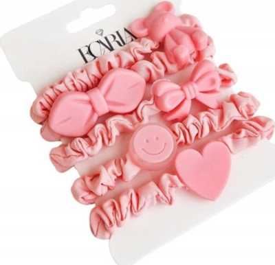 Llastikë flokësh Ecarla Pink, set 5 copë, rozë