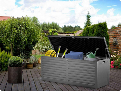 Кутија за во двор Garden Chest, 143 x 57 x 53.5 cm, 390L, црна и сива