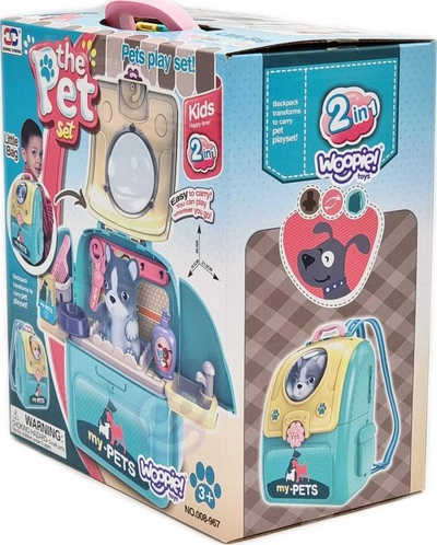 Lodër veterinari WOOPIE Doggy Backpack, set 2 në 1, shpinore me qenush, shumëngjyrëshe