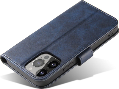 Futrollë magnetike për telefon iPhone 14 Pro, tip book case, lëkurë eco, blu