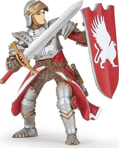 Figurinë Papo Griffin Knight, kalorës fantazi, plastike, e kuqe me argjend