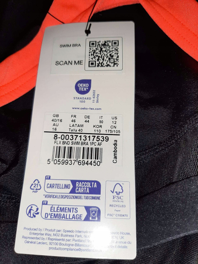 Kostum banje Speedo Flex Band Swim Bra, njëpjesësh, për gra, i zi me të kuqe