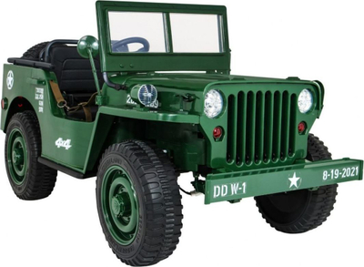 Makinë lodër elektrike Jeep Willys Military, 12V, 3 vende, jeshile ushtarake