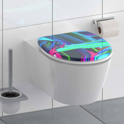 Kapak tualeti Schütte Neon Paint, mbyllje e butë, motiv me shumë ngjyra