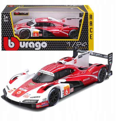 Model makine Bburago Porsche 963 Race, 1:24, e bardhë me të kuqe