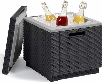 Ftohës kopshti Keter Ice Cube, shumë-punçëm, pamje wicker, grafit