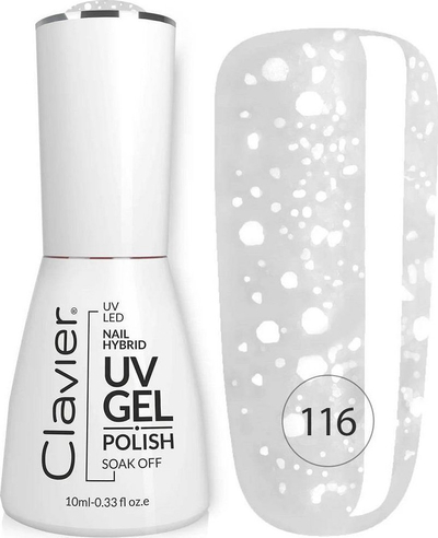Llakk thonjsh hibrid Clavier Luxury Snowflakes 116, me grimca holografike, 10ml, i bardhë transparent