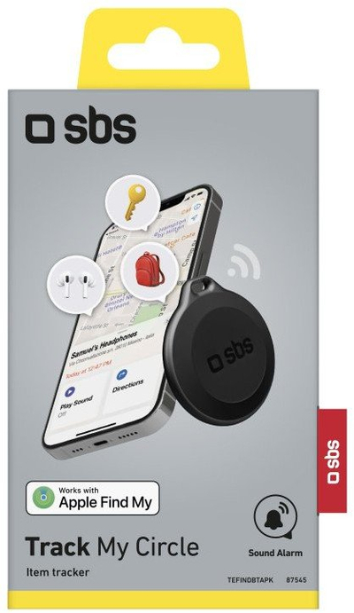 SBS водоотпорен локализатор на предмети, Apple Find My, GPS, црн
