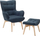 Karrige relaksi me ottoman Wingback, stof, blu e errët