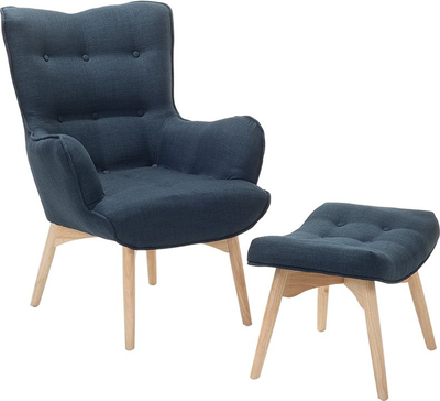 Karrige relaksi me ottoman Wingback, stof, blu e errët