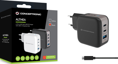 Karikues Conceptronic 4-port GaN, 100W, USB PD QC 3.0, me kabllo USB-C