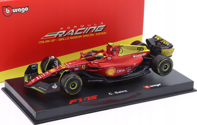 Model makine Ferrari F1 75 Bburago, 1/43, me kuti ekspozimi, e verdhë