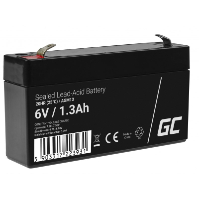 Bateri Green Cell AGM13, 6V, 1.3Ah, e zezë