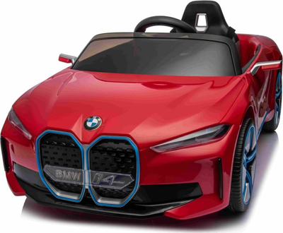 Електрична играчка-автомобил BMW i4, на батерии, тркала EVA, влез USB, црвена