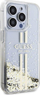 Kuti mbrojtëse Guess Liquid Glitter Gold Stripes për iPhone 15 Pro, e fortë, transparente