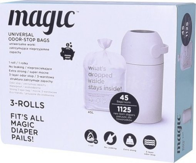 Qese për pelena Magic Universal, 3 shtresa, 3 rrotulla, transparente