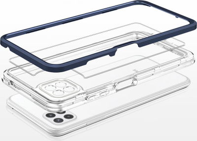 Kllëf telefoni Samsung Galaxy A22 5G, Hybrid Armor 3n1, transparent, me kornizë blu