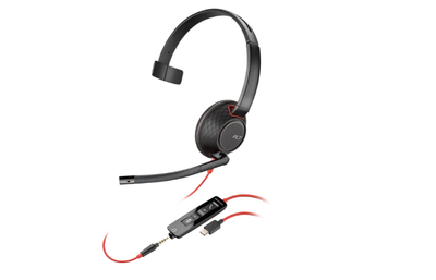 Kufje mono HP Poly Blackwire 5210, USB C, 3.5mm, me mikrofon, të zeza