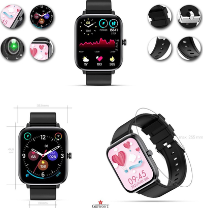 Smartwatch Giewont GW230-2, Bluetooth, për ndjekje aktiviteti, i zi