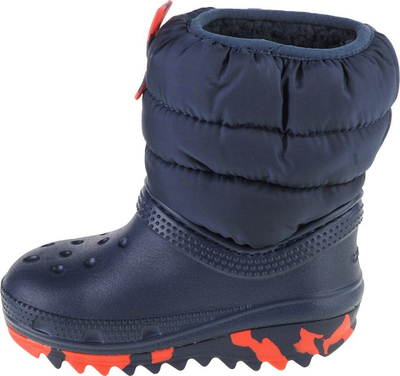 Çizme bore për kalamaj Crocs Classic Neo Puff Boot Toddler Jr 207683-410, slip-on, me shollë gome antirrëshqitëse, blu navy