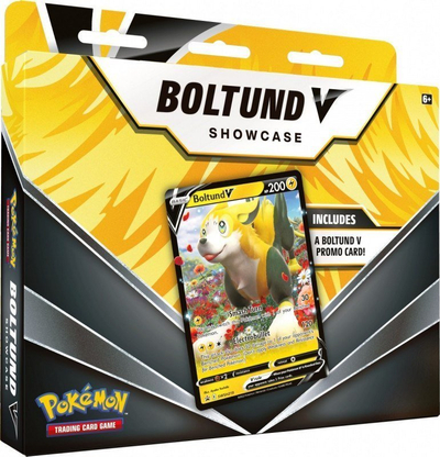 Set letra Pokémon TCG Boltund V Showcase, kartë promo foil, 3 booster packs, shumëngjyrëshe