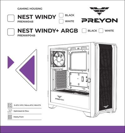 Сет куќиште за компјутер и напојување PREYON Nest Windy Plus и Eagle Power GOLD 850W, ATX 3.1, бело