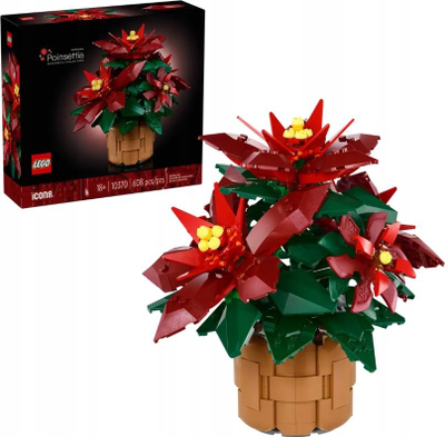 Set ndërtimi LEGO Icons Poinsettia, dekor festiv për të rritur, shumëngjyrësh