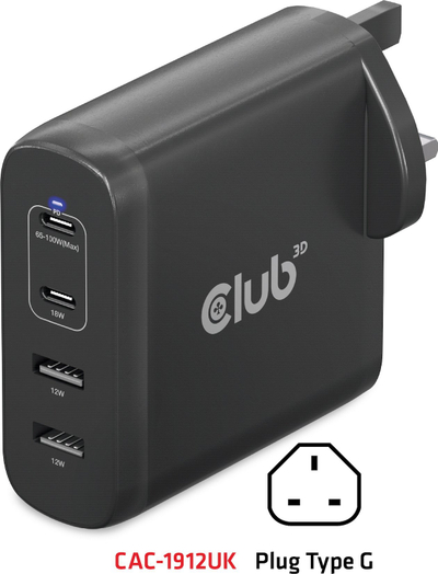 Karikues udhëtimi Club 3D CAC-1912, 100W GaN, 2x USB C dhe 2x USB A, i zi