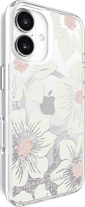 Kapak telefoni Kate Spade New York Liquid Glitter Hollyhock MagSafe, për iPhone 16, transparent me shkëlqim