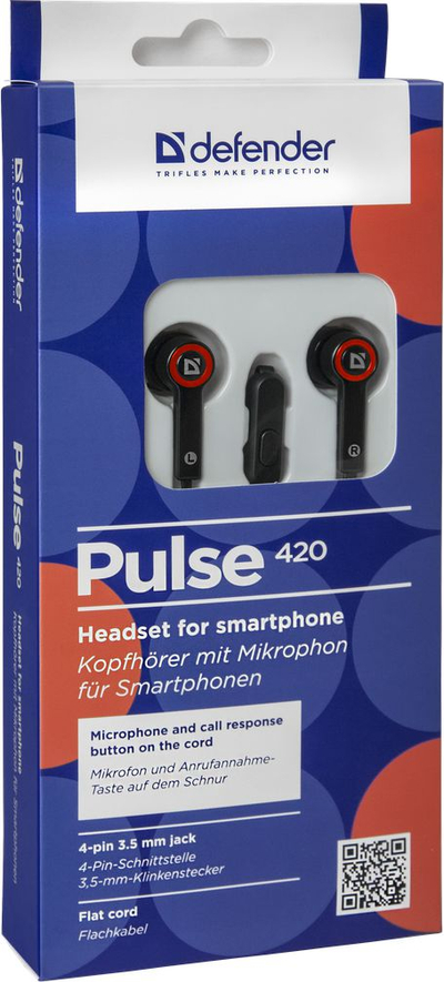 Kufje in-ear Defender Pulse 420, me tel, të zeza me të kuqe