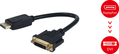 Adapter video Equip DisplayPort në DVI I 24+5, me një kabllo të shkurtër, i zi
