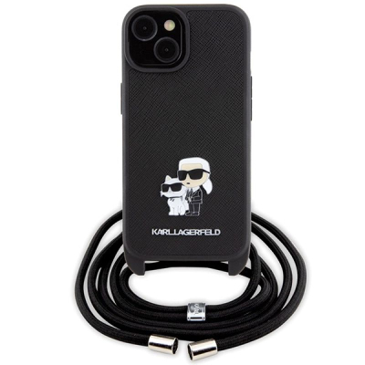 Mbrojtëse telefoni Karl Lagerfeld KLHCP15MSAKCPSK, për iPhone 15 Plus 6.7", hardcase crossbody Saffiano, e zezë