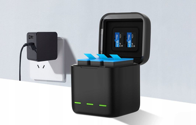 Karikues USB Telesin për 3 bateri të Gopro Hero 9, i zi