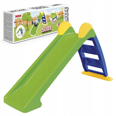 Rrëshqitëse plastike Dolu My First Garden Slide, me lidhje uji, për fëmijë 2+, jeshile blu e verdhë