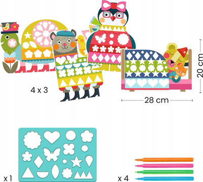 Set vizatimi Djeco Neat But Fun, me shabllone, 3‑6 vjeç, shumëngjyrësh