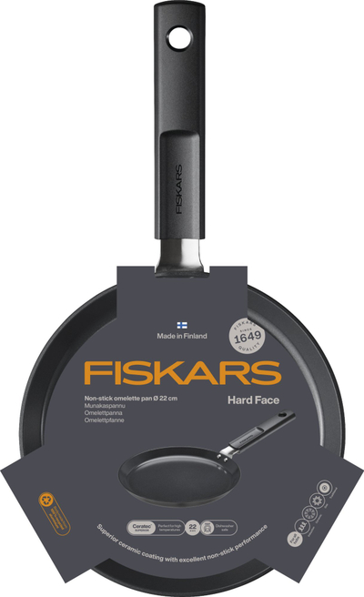 Tigan për omletë Fiskars Hard Face, 22 cm, alumini, i zi