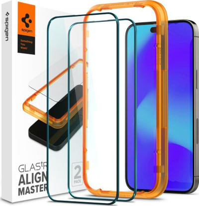Mbrojtëse xhami Spigen GLAS.tR Slim AlignMaster, për iPhone 14 Pro Max, set 2 copë, e zezë