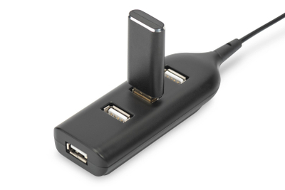 Qendër USB Digitus, me 4 porta USB 2.0, me kabllo, e zezë