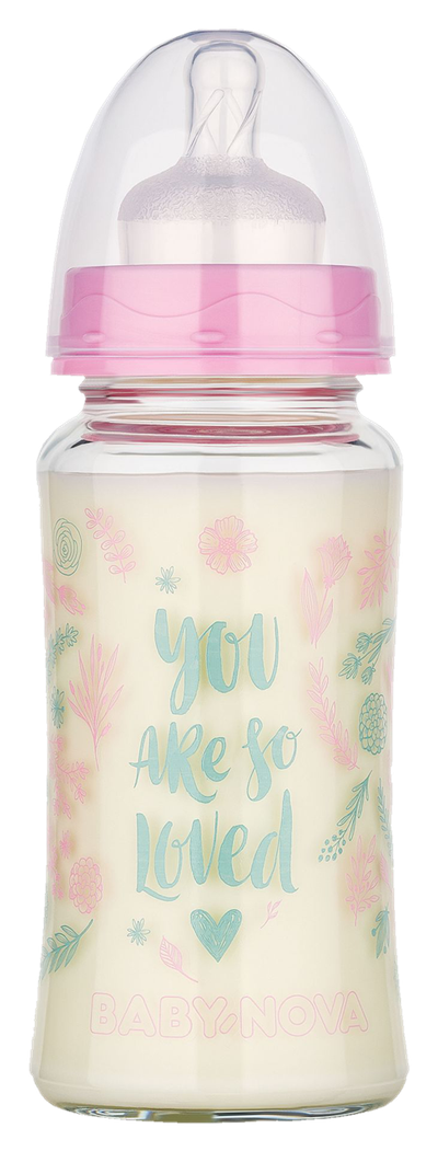 Shishe e qelqit për bebe Baby Nova (0-24 muaj), 230ml, rozë